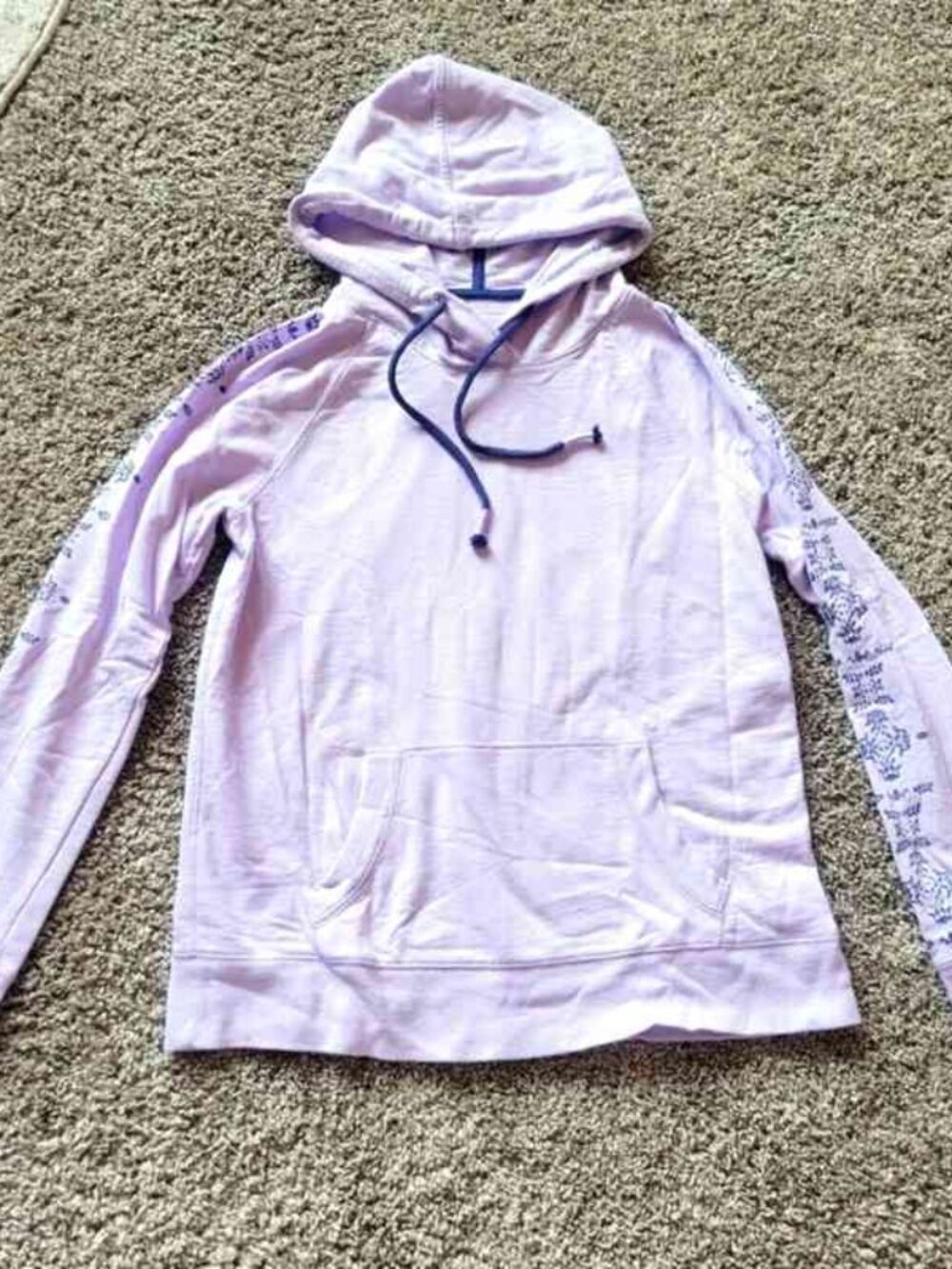Lavender Hoodie With Printed Sleeve Details Kangaroo Pocket